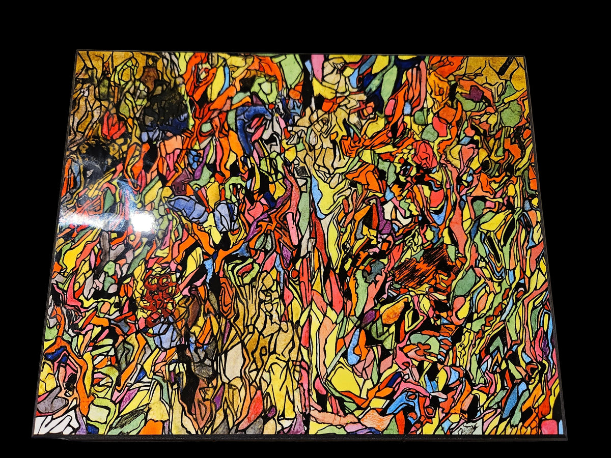 Limited Edition Abstract Wood Framed Print – Black-Stained Wood Panel (8" x 10")